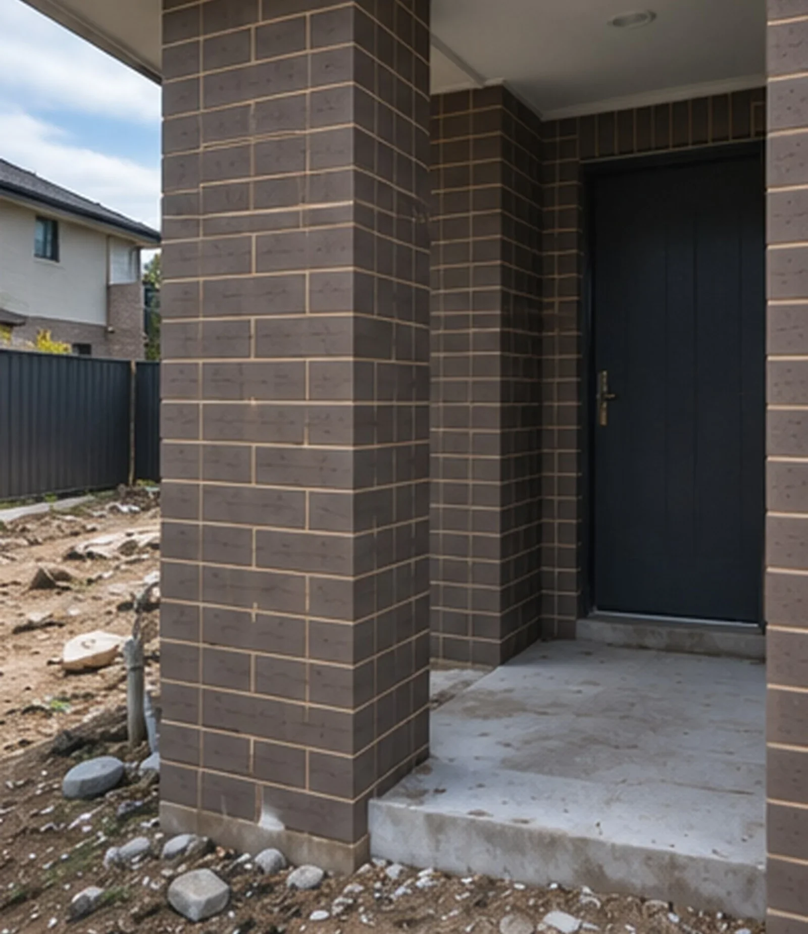 Illustrative brick entry porch after cleaning, with brickwork more clearly visible